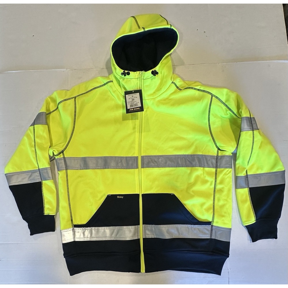 Bisley Workwear Jacket Hooded Zipper ANSI 107 R Class 3 Yellow Navy Reflect 2XL